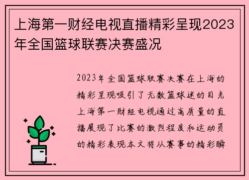 上海第一财经电视直播精彩呈现2023年全国篮球联赛决赛盛况